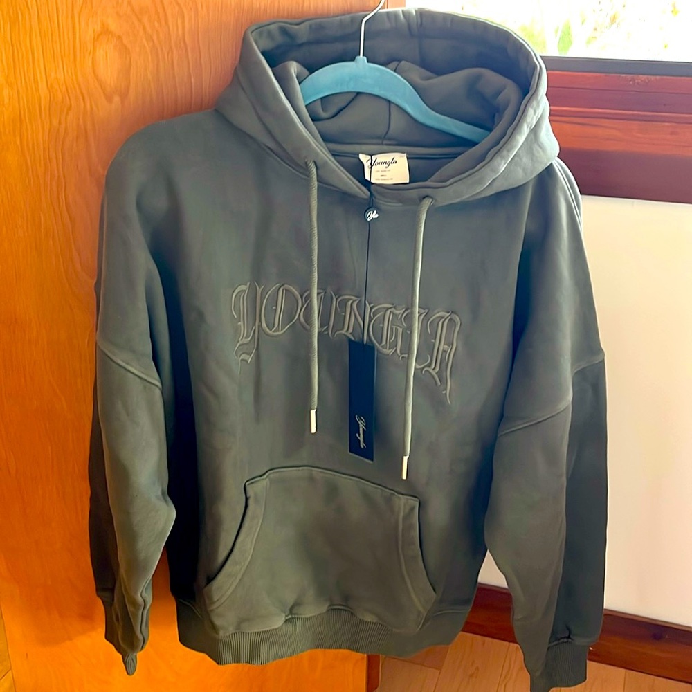 YoungLA Hoodie Small Olive Pullover Casual Hooded Sweater Pockets Adult